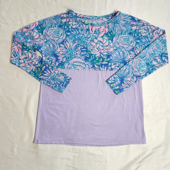 Lilly Pulitzer Women’s Small Long Sleeve Top Purple Floral Print Colorblock Tee - Picture 1 of 8